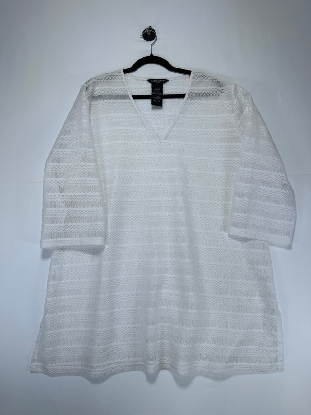 Mario Serrani Italy Lace Knit Beach Cover Up White Textured V Neck Size XXL